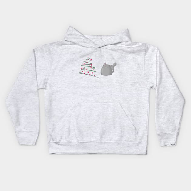 Cute fluffy fat cat with Xmas tree- cats lover Kids Hoodie by Vane22april